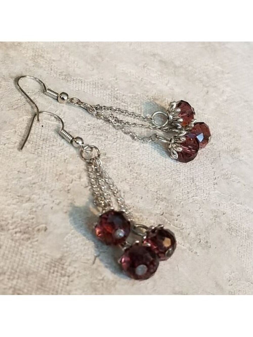 Triple Chained Crystal Earrings Purple